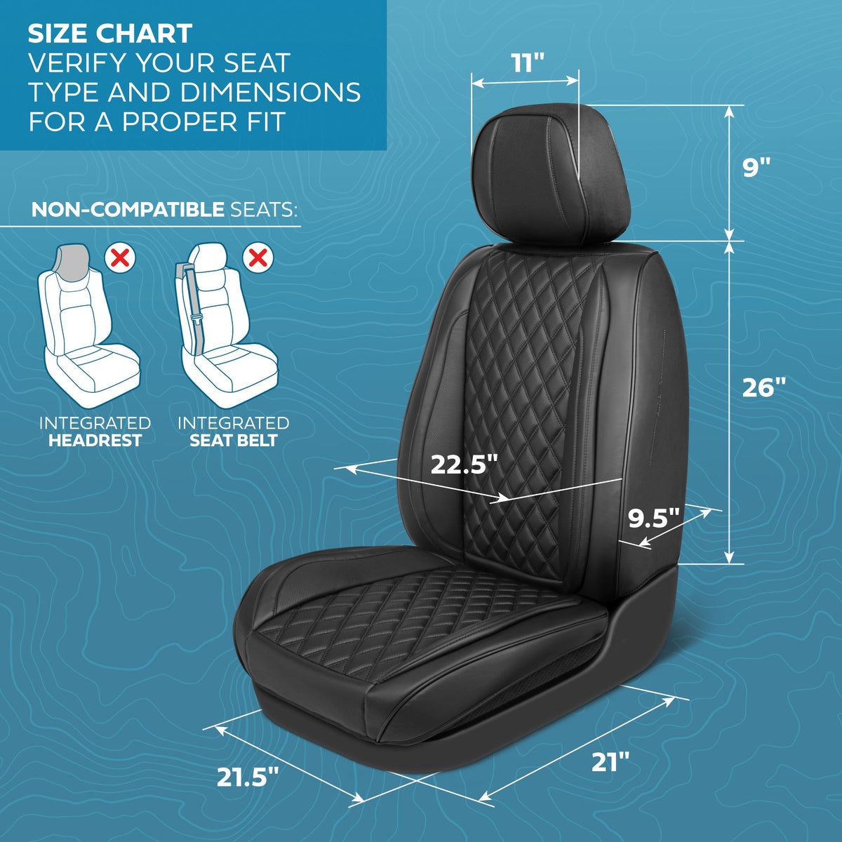MotorBox Elite Edition Faux Ledersitz Abdeckungen für Autos, LKW und SUV - 2 schwarze Autositz Abdeckungen für Vordersitze - Universal Fit Car Zubehör Automotive Interior Cover Protector für die meisten Fahrzeuge