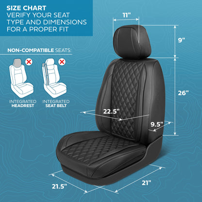 MotorBox Elite Edition Faux Ledersitz Abdeckungen für Autos, LKW und SUV - 2 schwarze Autositz Abdeckungen für Vordersitze - Universal Fit Car Zubehör Automotive Interior Cover Protector für die meisten Fahrzeuge