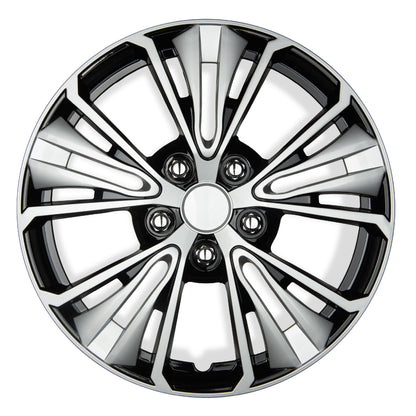 BDK 40,6 cm Hubcaps Set von 4 - OEM Ersatz Snap-On Wheel Rim Covers - Universal Fit Car Wheel Cover für Autos, LKW, SUV, Vans Durable ABS Black & Silver 5-Spoke Hub-Cap Car Zubehör Außen