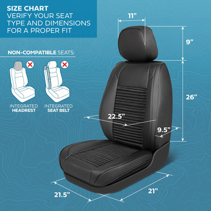 MotorBox Elite Edition Faux Leder & All Weather Wicker Sitzbezüge für Autos, LKW & SUV - 2 Black Car Seat Abdeckungen für Vordersitze - Universal Fit Car Zubehör Automotive Interior Protector