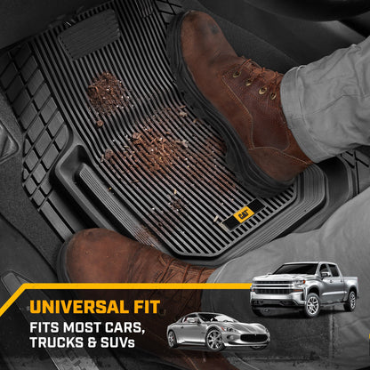 Cat® TerrainGuardTM Heavy-Duty 3-Piece Allwetter-Gummi-Bodenmatten für Auto, LKW, SUV, Van - Trim-to-Fit Deep Dish Automotive Floor Liners, Maximum Schmutz & Wasserschutz, Universal Fit, Grau