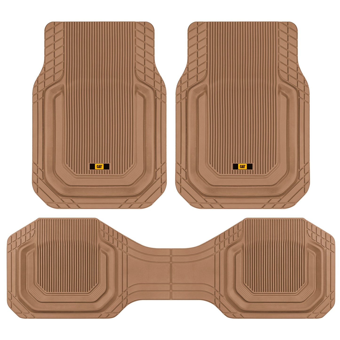 Cat® TerrainGuardTM Heavy-Duty 3-Piece Allwetter-Gummi-Bodenmatten für Auto, LKW, SUV, Van - Trim-to-Fit Deep Dish Automotive Floor Liners, Maximum Schmutz & Wasserschutz, Universal Fit, Beige