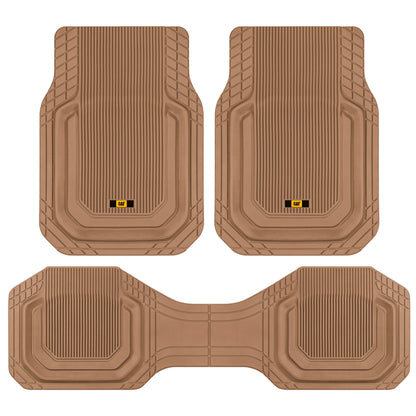 Cat® TerrainGuardTM Heavy-Duty 3-Piece Allwetter-Gummi-Bodenmatten für Auto, LKW, SUV, Van - Trim-to-Fit Deep Dish Automotive Floor Liners, Maximum Schmutz & Wasserschutz, Universal Fit, Beige