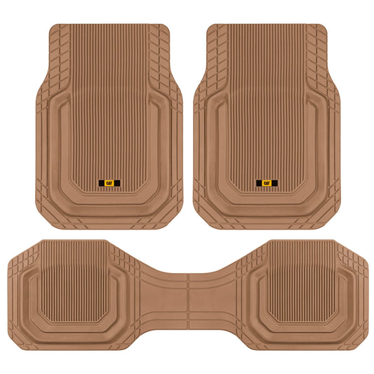 Cat® TerrainGuardTM Heavy-Duty 3-Piece Allwetter-Gummi-Bodenmatten für Auto, LKW, SUV, Van - Trim-to-Fit Deep Dish Automotive Floor Liners, Maximum Schmutz & Wasserschutz, Universal Fit, Beige
