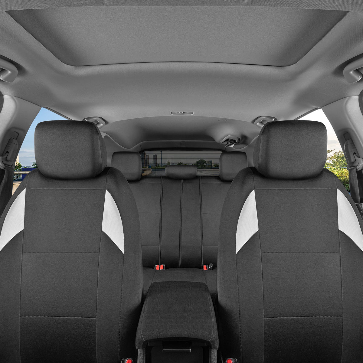 BDK carXS Monaco Sitzbezüge für Autos Vollständig, Beige Tri-Tone Vordersitzbezüge mit Split Rear Bench Back Seat Cover, Automobilsitzbezüge für LKW SUV Van Auto (Mehrere Farben)