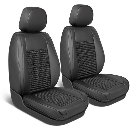 MotorBox Elite Edition Faux Leder & All Weather Wicker Sitzbezüge für Autos, LKW & SUV - 2 Black Car Seat Abdeckungen für Vordersitze - Universal Fit Car Zubehör Automotive Interior Protector