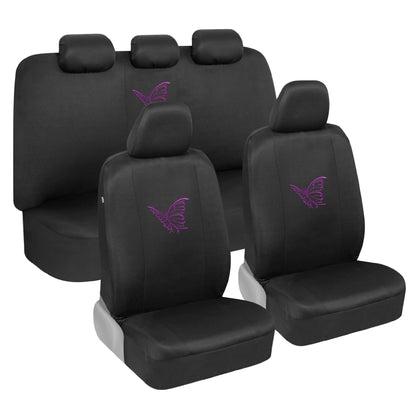 BDK 12-Piece Butterfly Vordersitzbezüge, Rücksitzbezüge, Sicherheitsgurtpads und Lenkradbezüge (Fits 14.5' - 15.5')