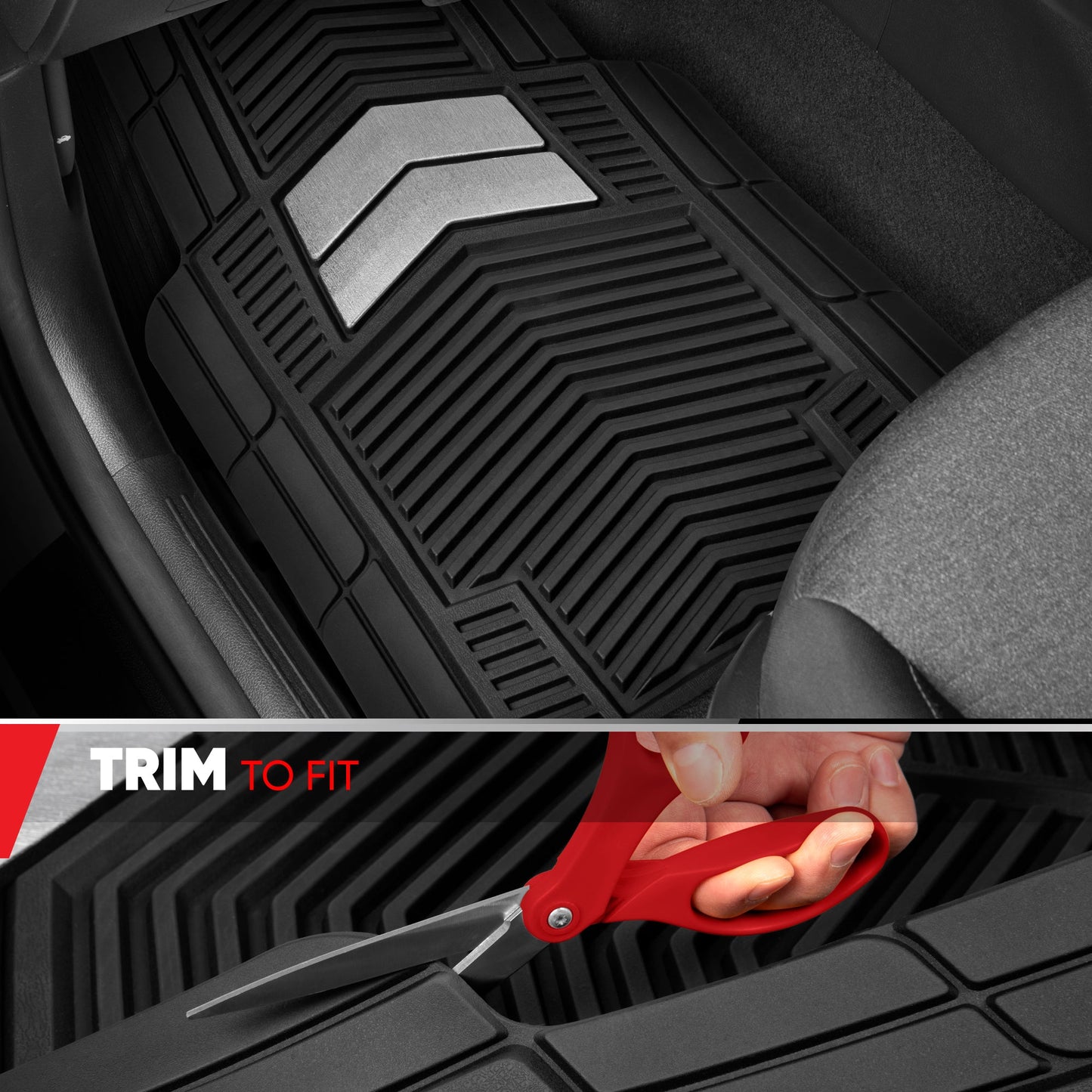 Motor Trend FlexTough Shield Black & Silver Allwetter-Bodenmatten für Autos, LKW & SUVs - Heavy Duty Waterproof Rubber Car Matts, Universal Trim für Automobilzubehör für den Innenraumschutz, Front & Rear Floor Liners
