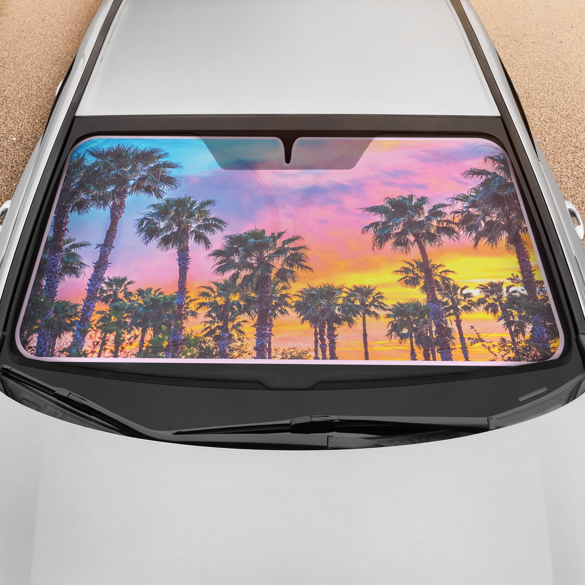 Carbella Sunset Palm Trees Front Windschutzscheibe Sonnenschirm XXL (64' x 32')