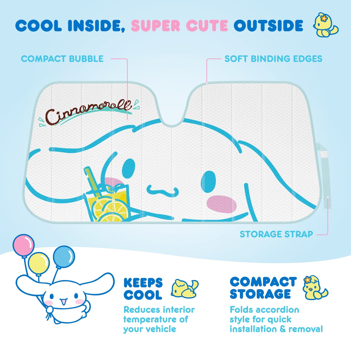 Carbella Sanrio Cinnamoroll Lemon Chill Front Windschutzscheibe Sonnenschirm (58' x 28')