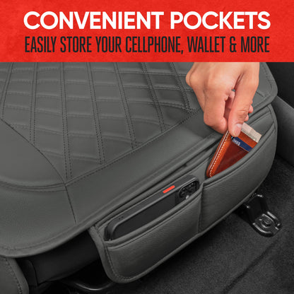 MotorTrend 2-Pack gepolsterte Faux Leather Diamond Nähte Sitzbezüge mit Front Storage Taschen
