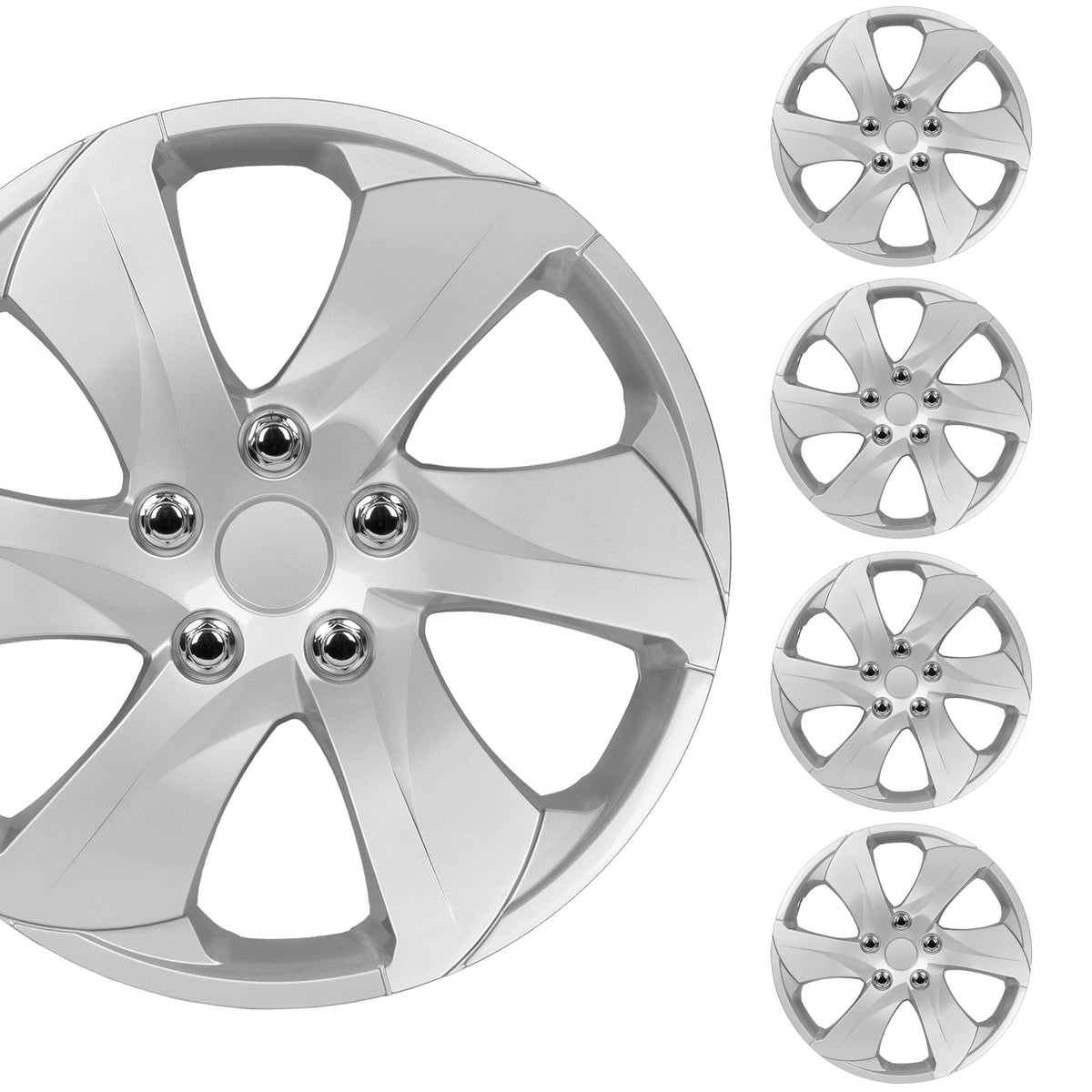 BDK 4-Pack Premium 16' Universal Fit Hubcap Abdeckungen für Räder und Felgen (6 Speichen) - Ersatz, Snap On, OEM Style