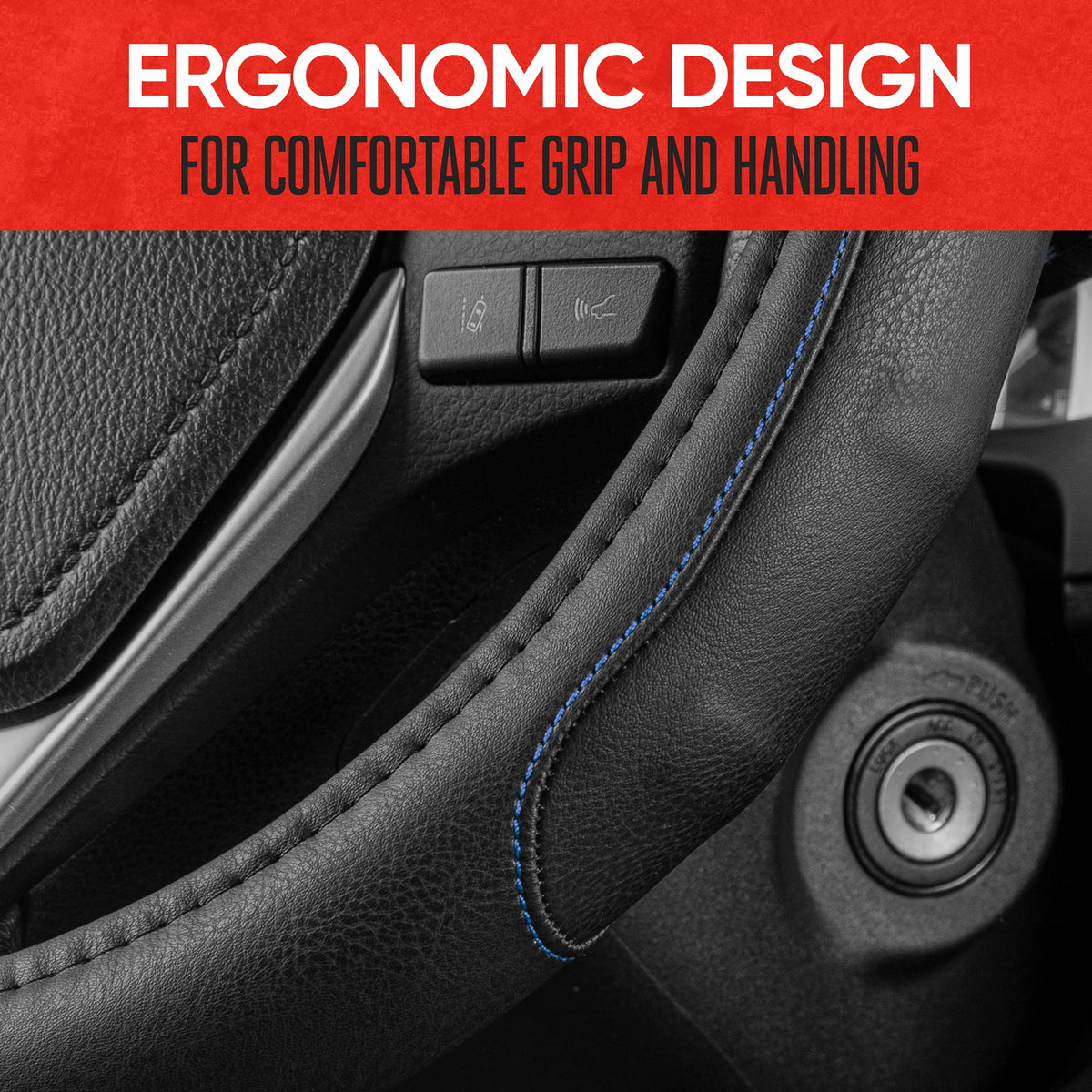 Motor Trend GripDrive Synthetische Leder Auto Lenkrad Abdeckung Schwarz mit farbigen Accent Stitching Komfort Grip - Standard 15 Zoll (Mehrere Farben & Größen)