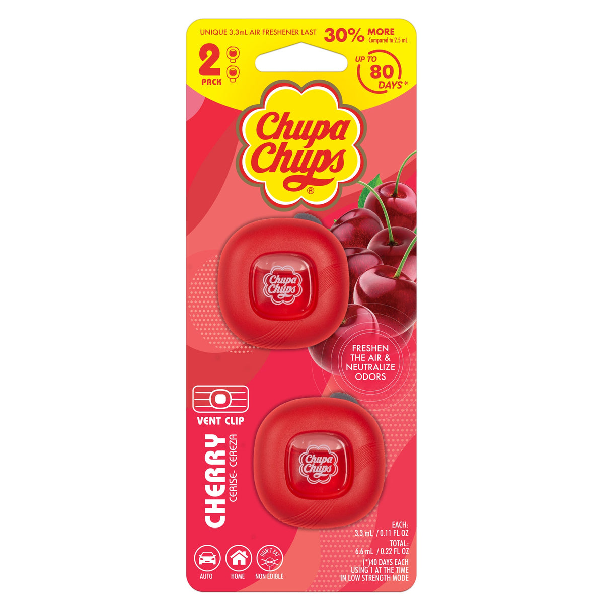 Chupa Chups Auto Lufterfrischer, Vanille Creme - Langlebige Autoerfrischer mit lustigen Düften, bunte und lebendige Lufterfrischer für Auto, einzigartige Autoerfrischer Parfüm Deodorizer Refresher Fragrance