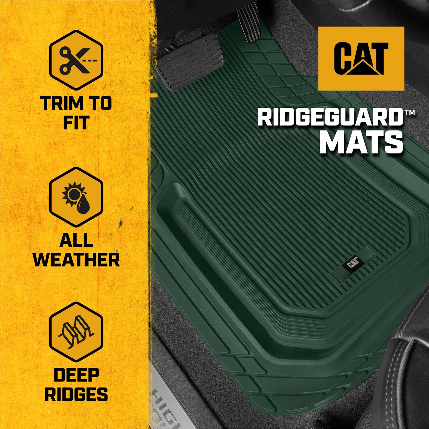 Cat® ToughLinerTM Autobodenmatten - Heavy Duty Trim To Fit Mat für LKW - Car Mats & SUV Bodenliner für Auto - Allwetter-Truck-Zubehör & geruchlose Gummi-Automatten - Grün