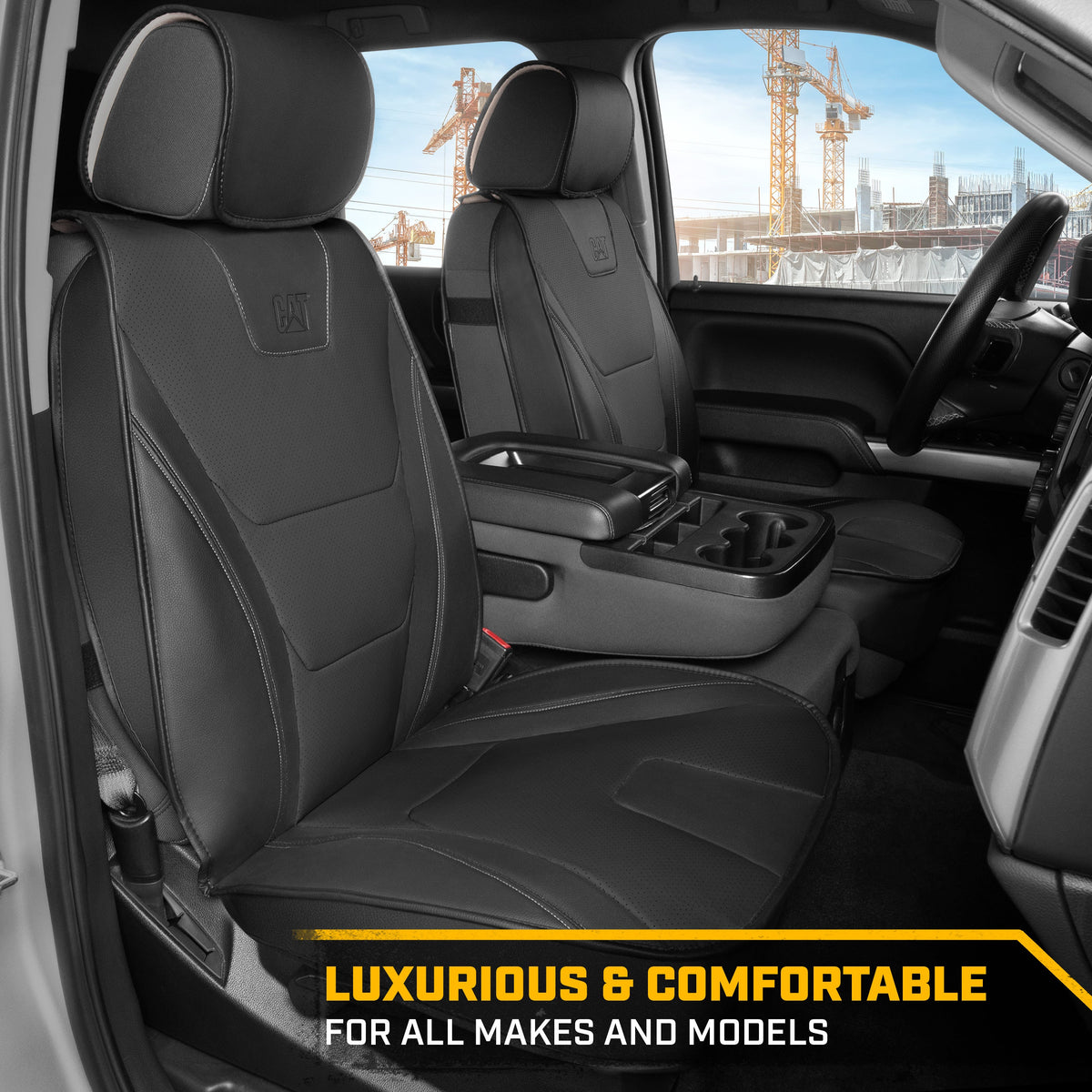 CAT® Edge Deluxe Car Seat Covers für Vordersitze - Premium Zwei-Tone Faux Ledersitz Abdeckungen für Autos mit Universal Fit, Robuste Autositz Abdeckungen für LKW, Innensitz Abdeckungen für SUV