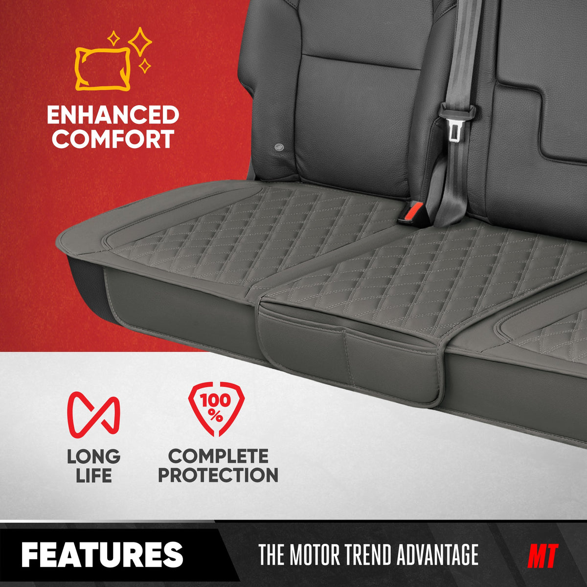 MotorTrend 3-Piece Diamond Stitched Padded Rücksitz Abdeckungen mit Aufbewahrung Taschen - Grau