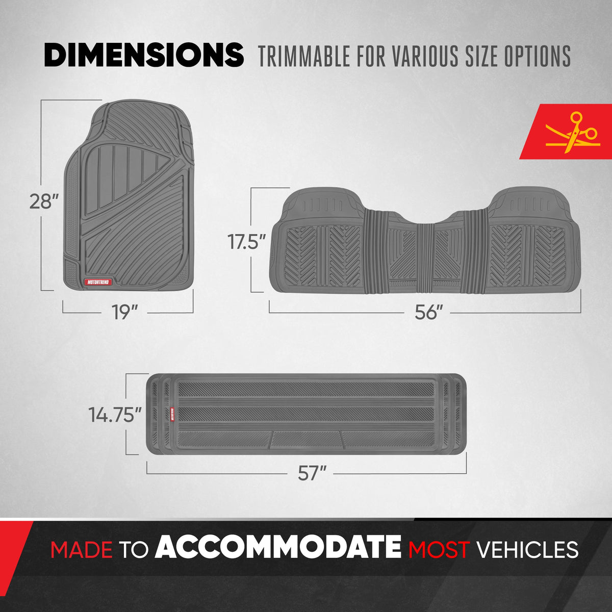 MotorTrend 4-Piece 3-Rows Extra-High Ridgeline Vorderbodenmatten, Mittelbodenmatte und Hinterbodenmatte