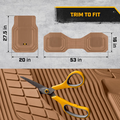 Cat® TerrainGuardTM Heavy-Duty 3-Piece Allwetter-Gummi-Bodenmatten für Auto, LKW, SUV, Van - Trim-to-Fit Deep Dish Automotive Floor Liners, Maximum Schmutz & Wasserschutz, Universal Fit, Beige