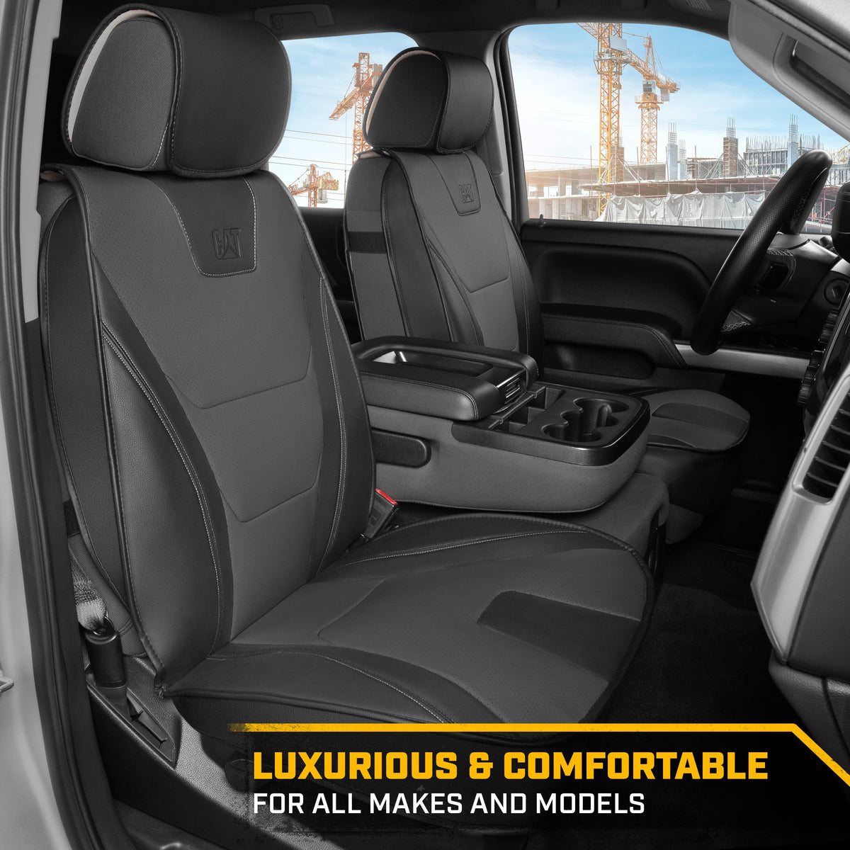 CAT® Edge Deluxe Car Seat Covers für Vordersitze - Premium Zwei-Tone Faux Ledersitz Abdeckungen für Autos mit Universal Fit, Robuste Autositz Abdeckungen für LKW, Innensitz Abdeckungen für SUV