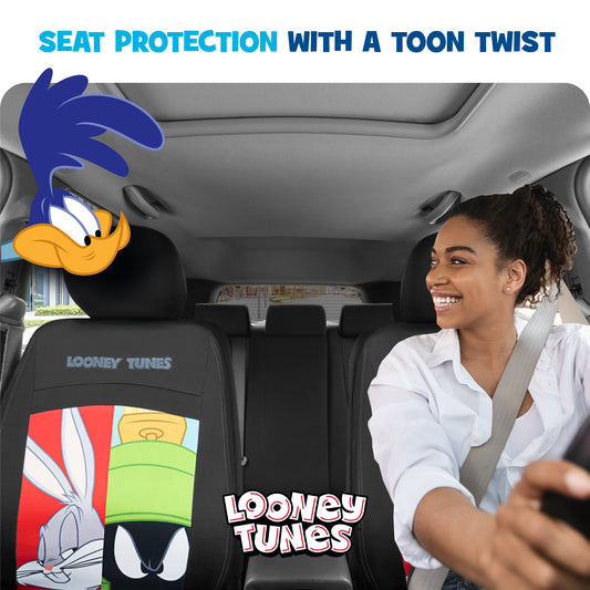 Looney Tunes Car Seat Covers - 2-Piece Vordersitz Abdeckungen Mit Bugs Bunny, Marvin the Martian, Taz & Daffy Duck - Universal Fit für Autos Trucks SUV Sitz Abdeckungen für Car Cute Cartoon Car Zubehör