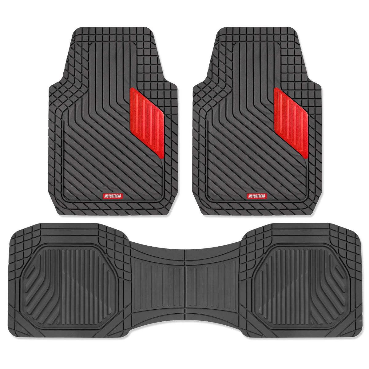 Motor Trend MetallicGuard Car Bodenmatten Volles Set - Langlebige Gummibodenmatten mit rotem Metallic Ferse Pad, Allwetter-Innenschutz für Vorder- und Rückseite mit rutschfester Rückseite