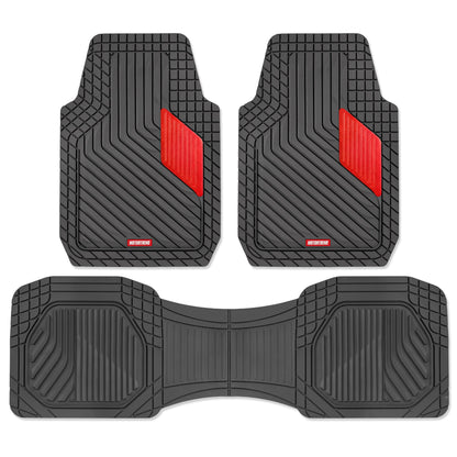 Motor Trend MetallicGuard Car Bodenmatten Volles Set - Langlebige Gummibodenmatten mit rotem Metallic Ferse Pad, Allwetter-Innenschutz für Vorder- und Rückseite mit rutschfester Rückseite