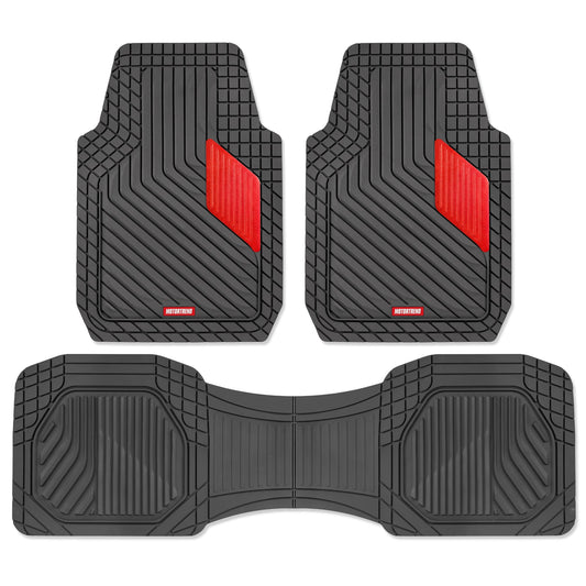Motor Trend MetallicGuard Car Bodenmatten Volles Set - Langlebige Gummibodenmatten mit rotem Metallic Ferse Pad, Allwetter-Innenschutz für Vorder- und Rückseite mit rutschfester Rückseite