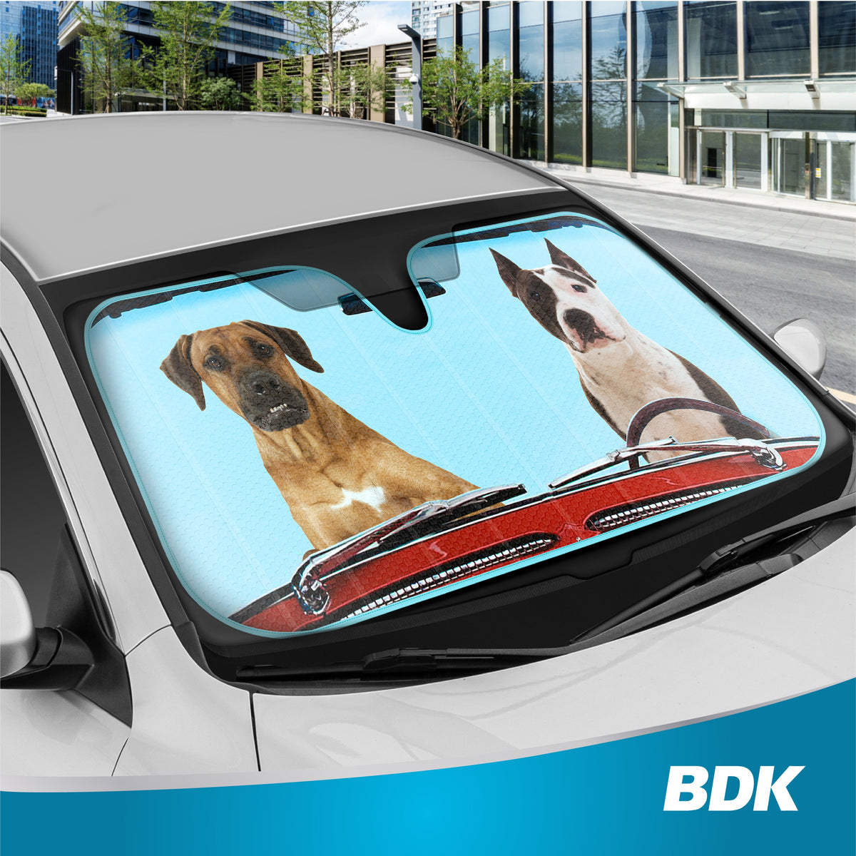 BDK 2 Hunde, die Auto-Frontwindschutzscheibe Sonnenschirm fahren (58' x 27')