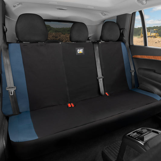 Cat Flexfit Blue Rear Seat Cover für Auto - Langlebiger Canvas & Mesh Design 60/40 Split Bench Protector für Autos, LKW & SUVs - Rücksitz Abdeckung für Hinterbank - Interieur Car Zubehör