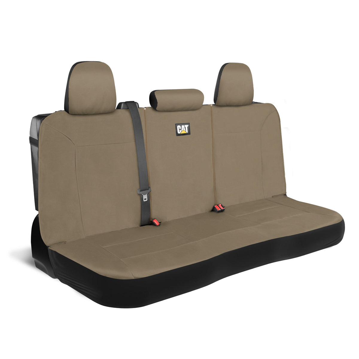 CAT Beige Rücksitz Abdeckung für LKW, Autos & SUVs – Heavy-Duty Oxford Canvas – 60/40 Split Bench Protector – Langlebige Rücksitz Abdeckung für Arbeits-Trucks, Haustiere, Reisen – Car & Truck Interior Accessory