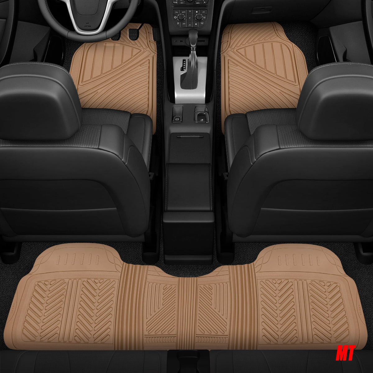 MotorTrend 4-Piece FlexTough Performance Deep Channel Front Floor Mat, Rear Floor Mat und Trunk / Cargo Mat - Heavy Duty, All Weather, Trim to Fit