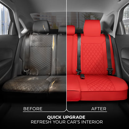 MotorBox Premium Napa Lederrücksitz Abdeckung - Semi Universal Fit für die meisten Autos, LKW & SUV - Red Back Seat Protector - Anti-Rutsch, langlebige Bench Abdeckung - Einfache Installation, Luxus-Auto-Innenausstattung