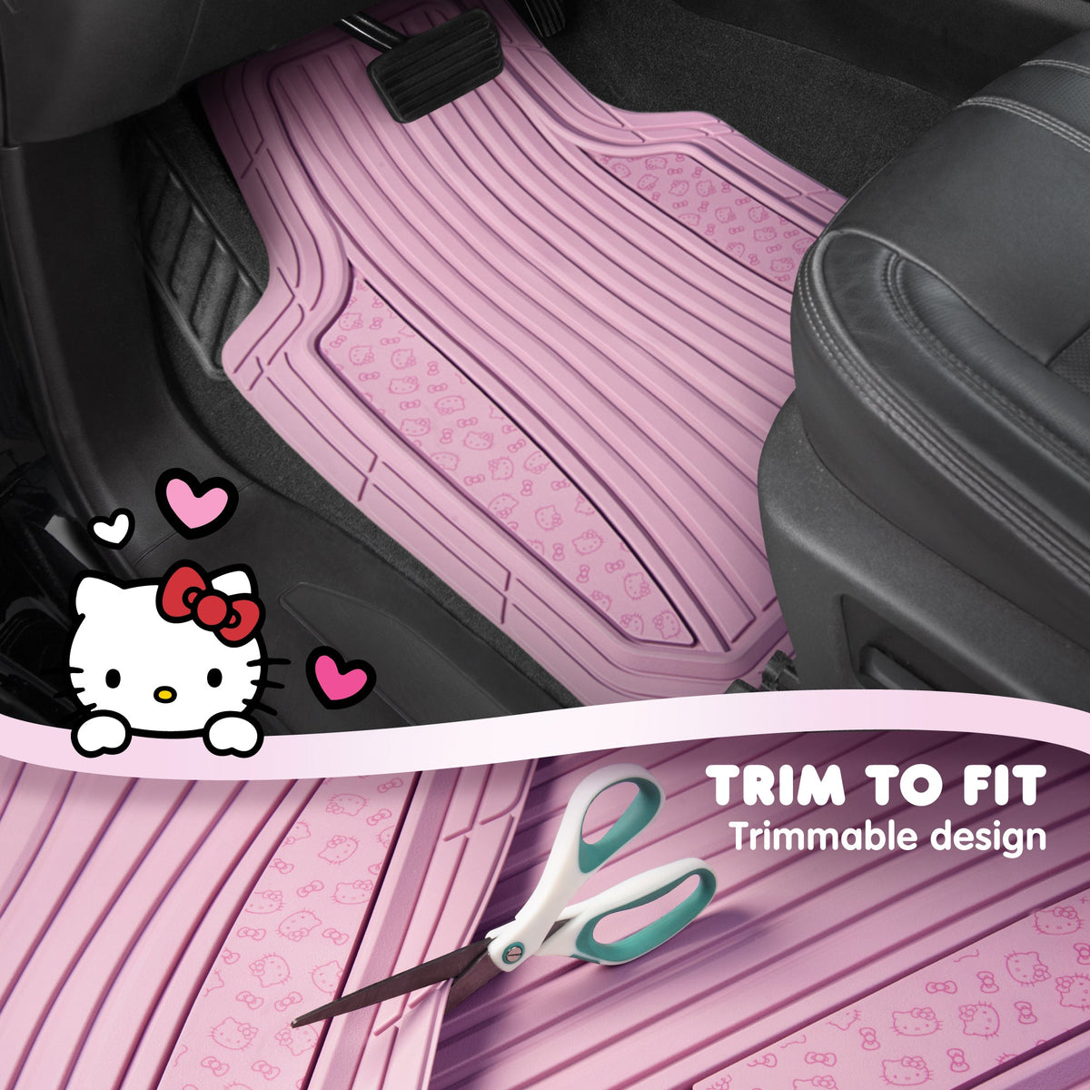 Hello Kitty Car Mats 4pc Bodenmatten für Autos Trucks SUVs Pink Car Bodenmatten für Damen Männer Zubehör Gummi Heavy Duty Niedlich niedlich, immer vorne hinten Hallo Kitty Car Zubehör Pink / Pink