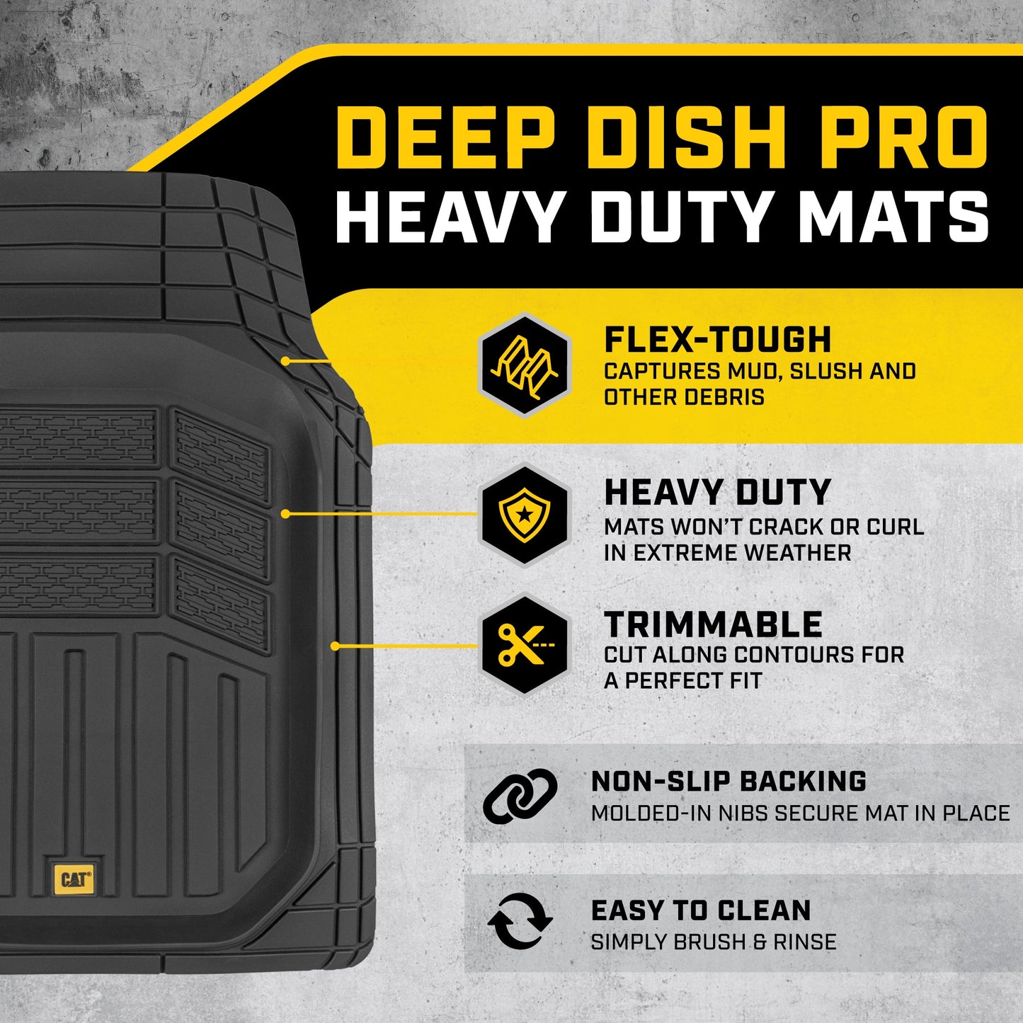 CAT 3-Piece Deep Dish Vorderbodenmatten und Hinterbodenmatten - Heavy Duty, All Weather, Trimm to Fit