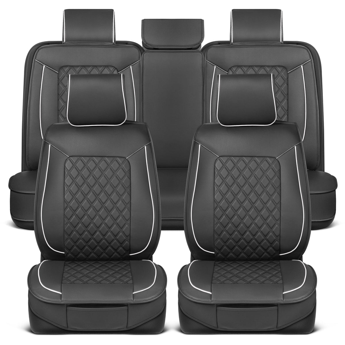 MotorBox 11-Piece Prestige Edition Premium Faux Leather Diamond Stitched Cushion Vordersitz- und Rücksitzabdeckungen