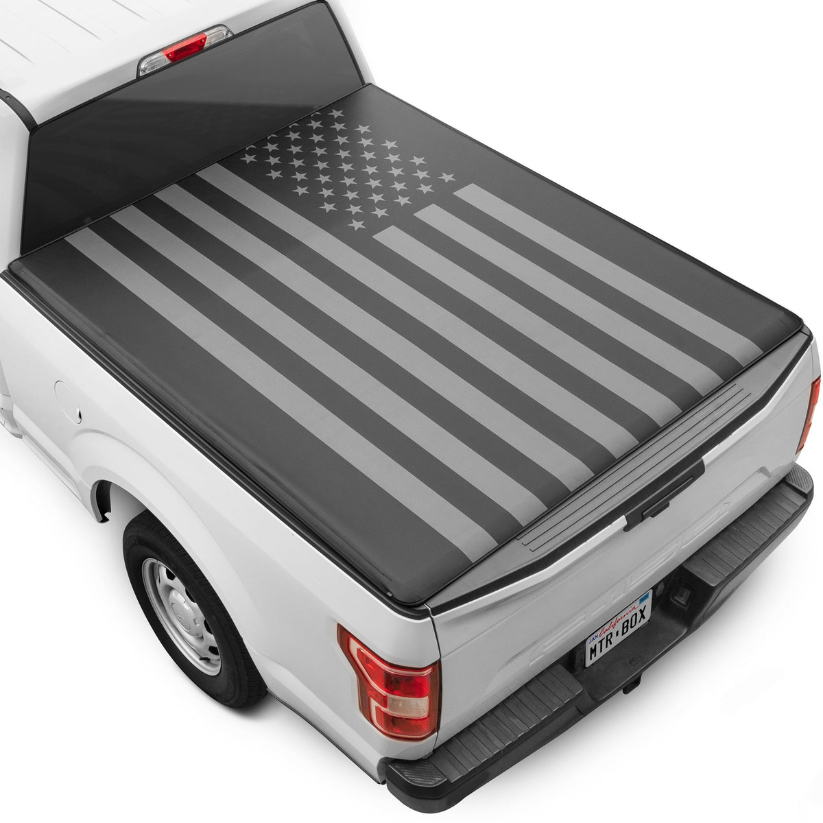 MotorBox USA Black American Flag Soft Roll-Up Retractable Tonneau Cover für Ford F-150 (2015 - 2023) - 5,5' Bett