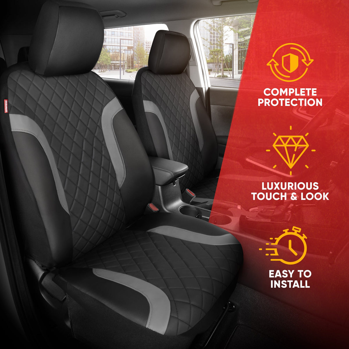 Motor Trend Faux Ledersitzbezüge für LKW, Autos und SUV - Front Black & Gray Autositzbezug - Universal Fit für die meisten Automobile - Forros Para Asientos De Carro - CarSeat-Zubehör