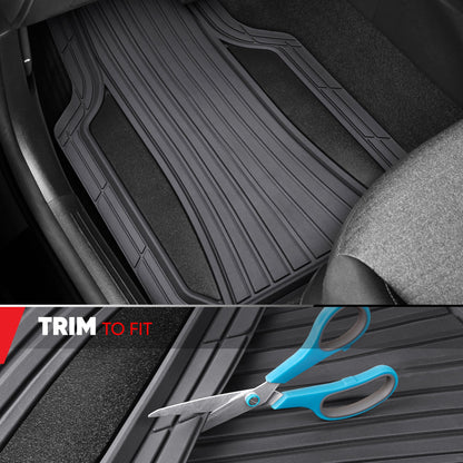 Motor Trend ChromeTech Autobodenmatten Volles Set - Langlebige Gummibodenmatten für Autos mit zwei Ton Akzent, All Wetter Innenschutz für Vorder- und Rückseite mit rutschfester Rückseite, grau / schwarz