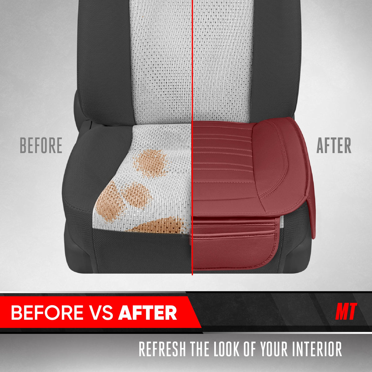 Motor Trend Faux Leder Vordersitz Abdeckung für Autos - Set von 2 Burgunder Vordersitz Abdeckungen für SUV & Truck mit Aufbewahrung Taschen - Autositze Abdeckung Protector - Bottom Cushion Coverage Only