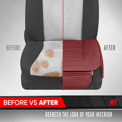 Motor Trend Faux Leder Vordersitz Abdeckung für Autos - Set von 2 Burgunder Vordersitz Abdeckungen für SUV & Truck mit Aufbewahrung Taschen - Autositze Abdeckung Protector - Bottom Cushion Coverage Only