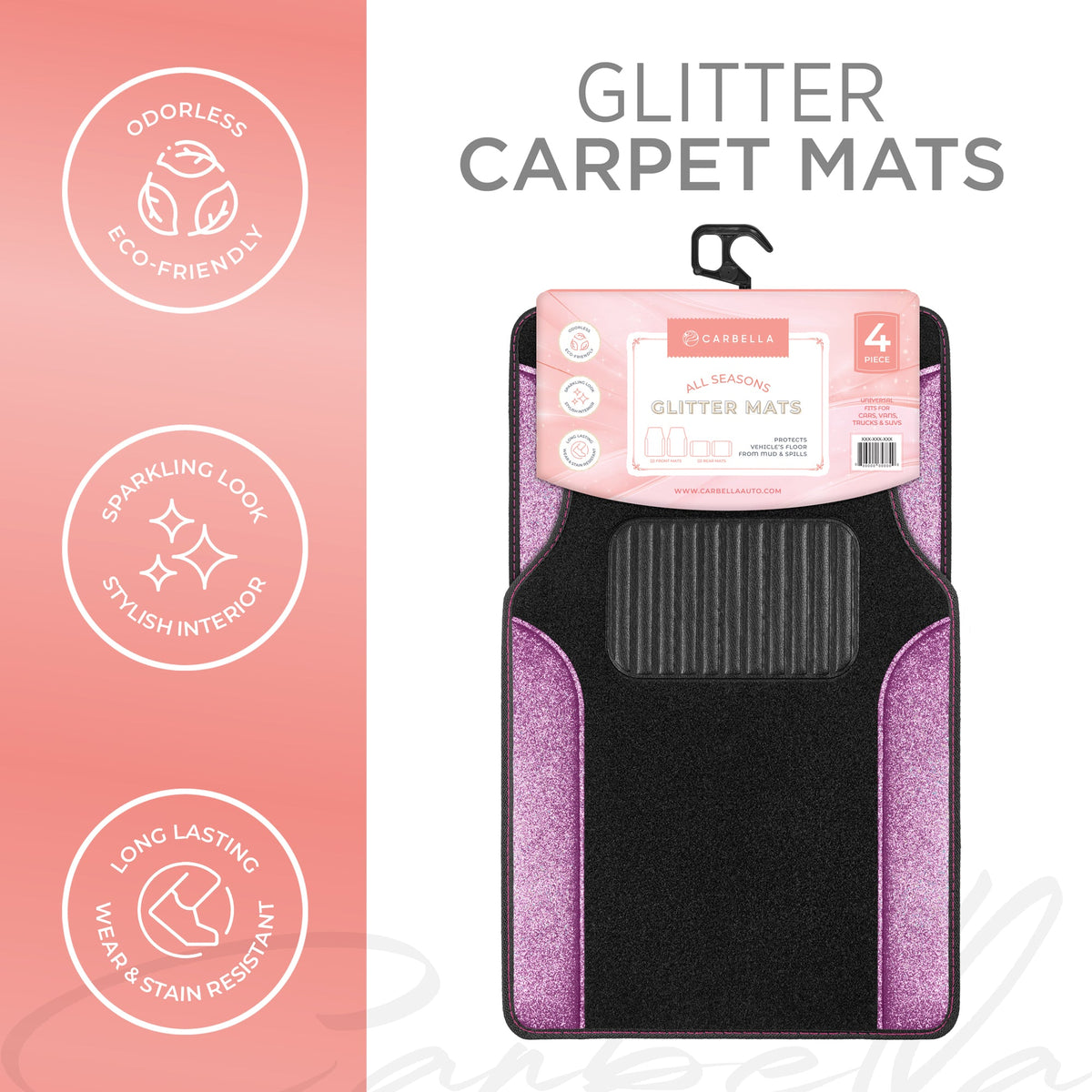 Carbella 4-Piece Sparkle Glitter Vorderbodenmatten und Hinterbodenmatten