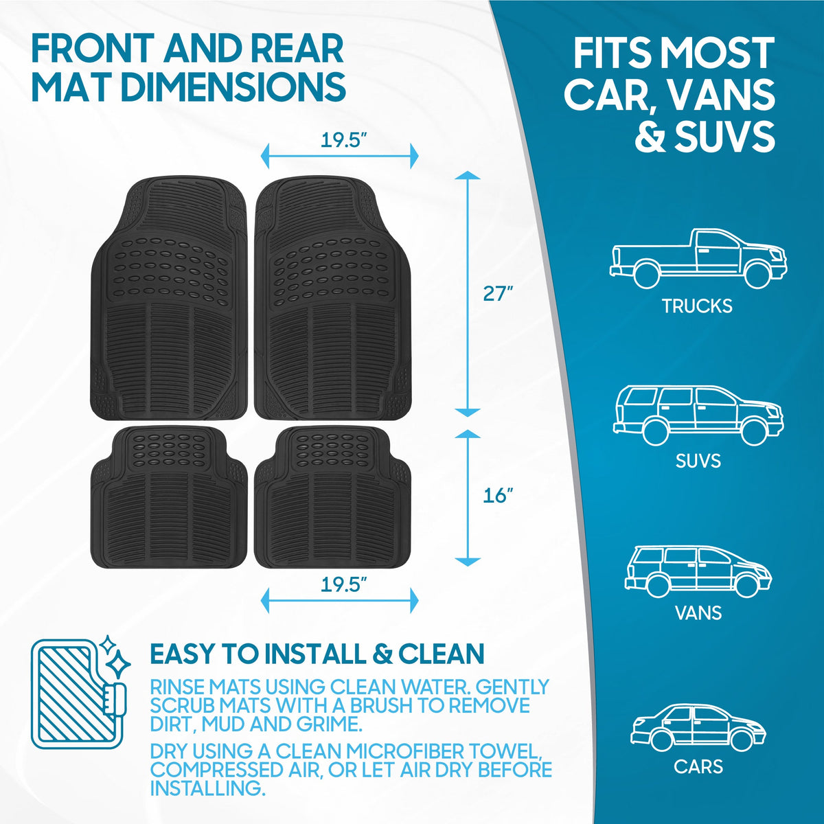 BDK 4-Piece Cushioned Grip Pad Vorderbodenmatten und hintere Bodenmatten - Heavy Duty, All Weather, Trimmen Sie, um zu passen