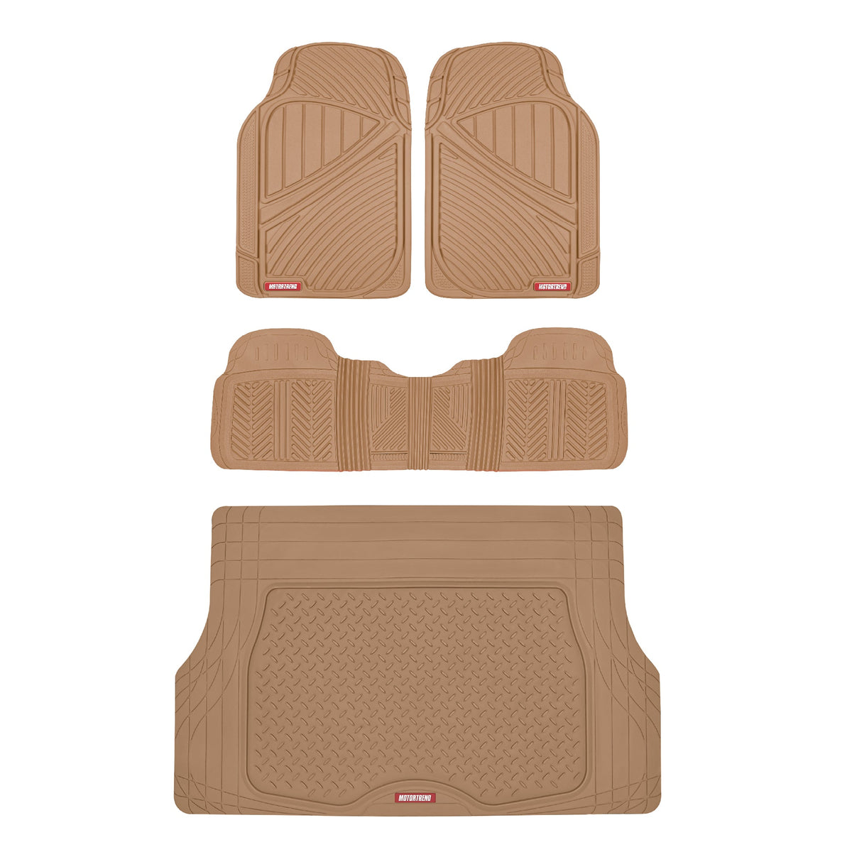MotorTrend 4-Piece FlexTough Performance Deep Channel Front Floor Mat, Rear Floor Mat und Trunk / Cargo Mat - Heavy Duty, All Weather, Trim to Fit