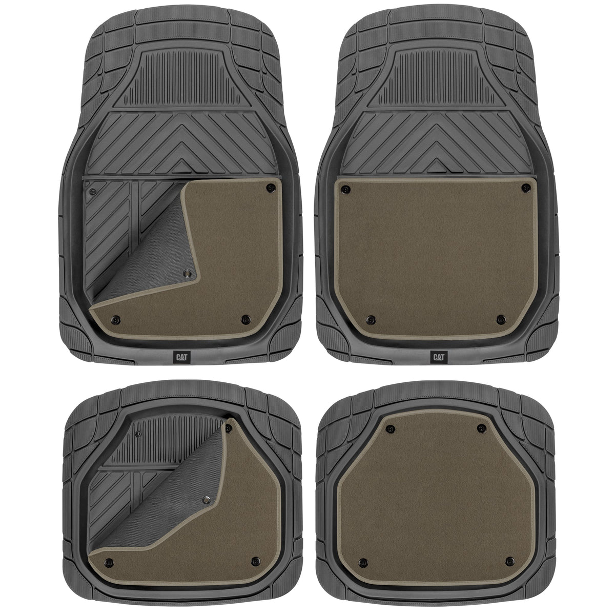 CAT 4-Stück abnehmbare Teppichtiefschalen Vorderbodenmatten und hintere Bodenmatten - Heavy Duty, All Weather, Trimmen, um zu passen