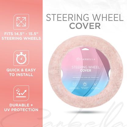Carbella Soft Pink Fuzzy Lenkrad Abdeckung, Standard 15 Zoll Größe passt die meisten Fahrzeuge, niedliche Faux Pelz Auto Lenkung Abdeckung mit Soft Fluffy Furry Touch, Auto Zubehör für Frauen