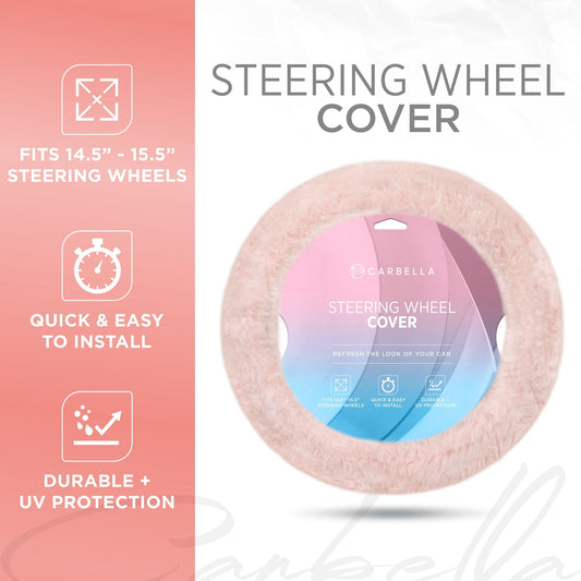 Carbella Soft Pink Fuzzy Lenkrad Abdeckung, Standard 15 Zoll Größe passt die meisten Fahrzeuge, niedliche Faux Pelz Auto Lenkung Abdeckung mit Soft Fluffy Furry Touch, Auto Zubehör für Frauen