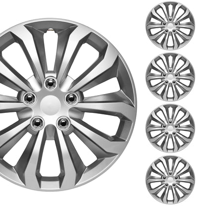 BDK 4-Pack Premium 16' Silver and Gunmetal Universal Fit Hubcap Abdeckungen für Räder und Felgen (10 Speichen) - Ersatz, Snap On, OEM Style