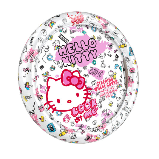 Hallo Kitty Lenkrad Abdeckung, Offizielle Sanrio Auto Lenkrad Abdeckung mit Universalgröße 14.5 - 15.5, Niedlich Weißes Lenkrad Abdeckung für Frauen, Hallo Kitty Auto Zubehör (Hallo Kitty Look At Me)