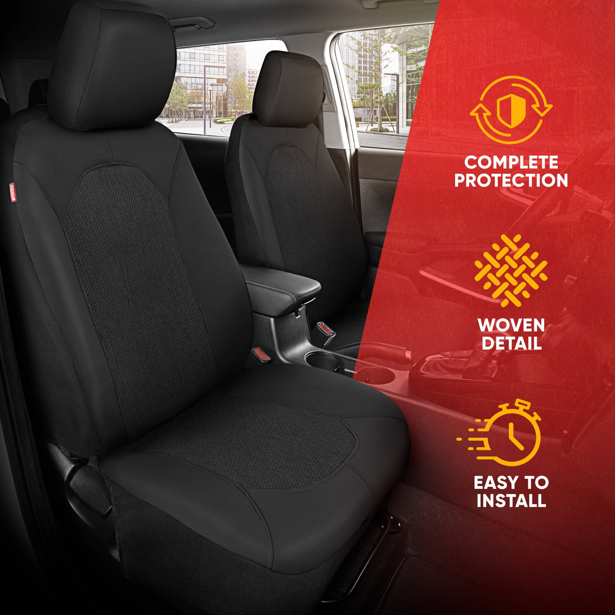 Motor Trend Black Car Seat Covers Set - 2 Vordersitze - Spill-Proof Neoprene CarSeat Cover Protector für Autos - Automobilzubehör Innenabdeckungen für SUV & Kleine LKW - Semi Universal Fit